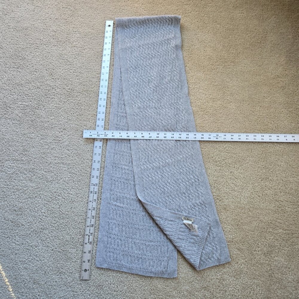 NWOT L.L. Bean Cashmere Scarf Grey Mini Cable Knit - Picture 3 of 9